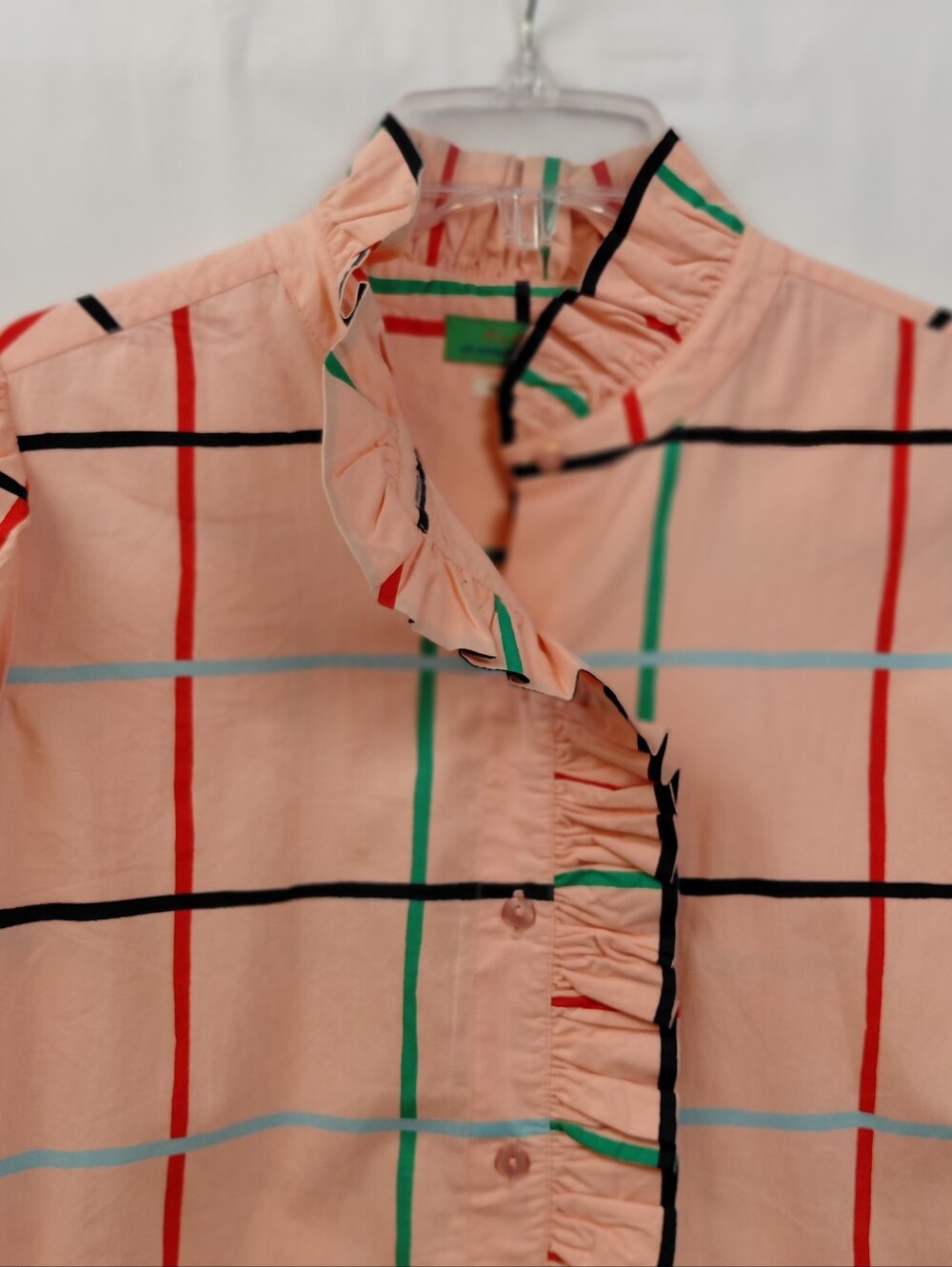 Clare V Ella Blouse Blush Windowpane Women's Size Medium Ruffle - Picture 8 of 9